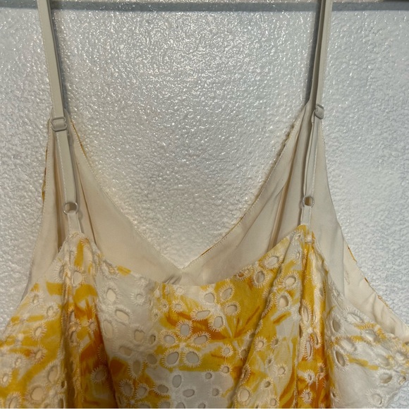 Express Printed Eyelet V Neck Tie Waist Tiered Trapeze Dress - Picture 7 of 10